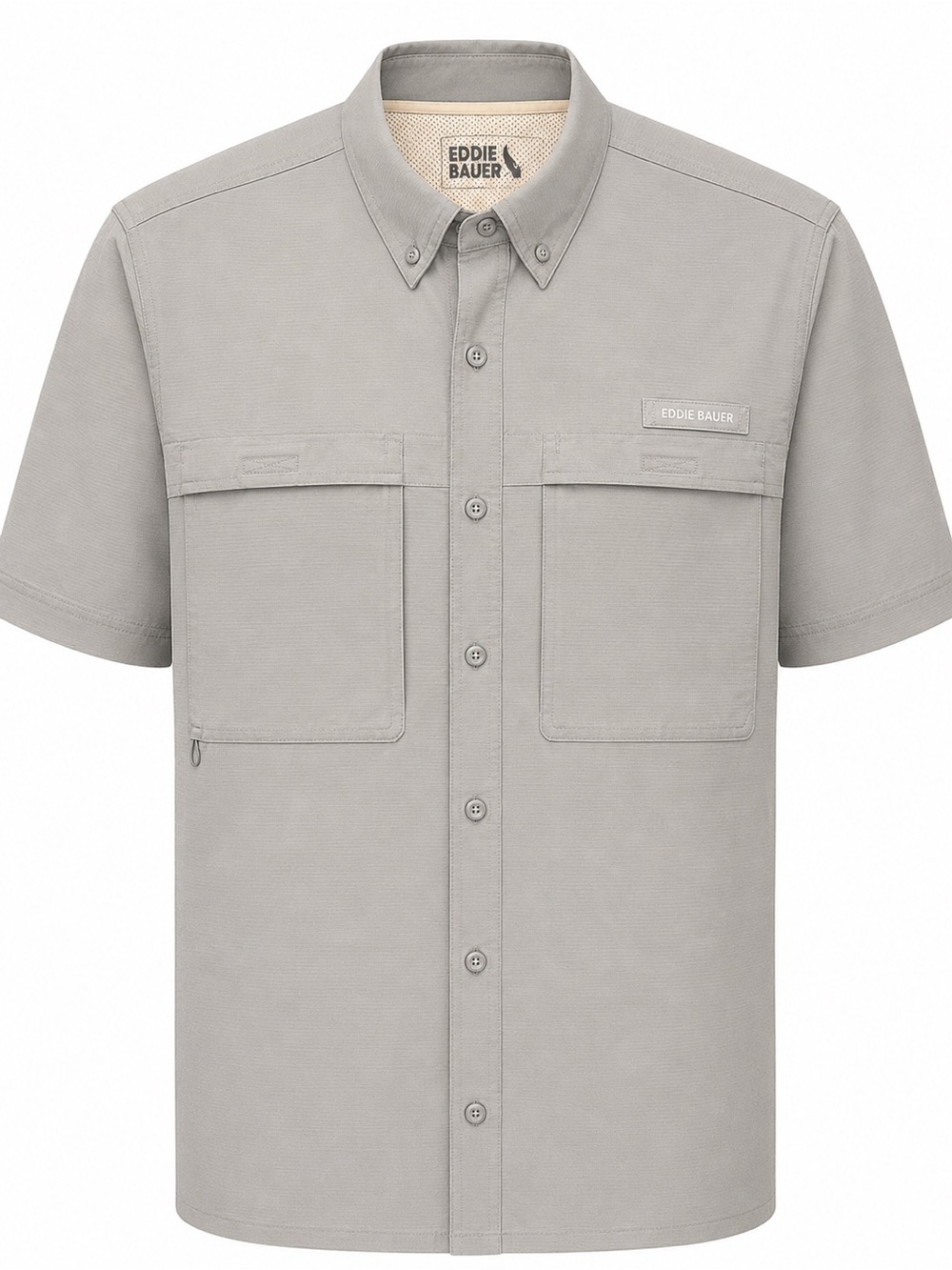 Eddie Bauer Men's Short-Sleeve Button-Down Shirt in Light Gray